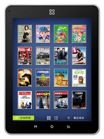 SmartQ R10 - главная рекламаня фотография планшета показывает каталог журналов, намекая на основную функцию планшета